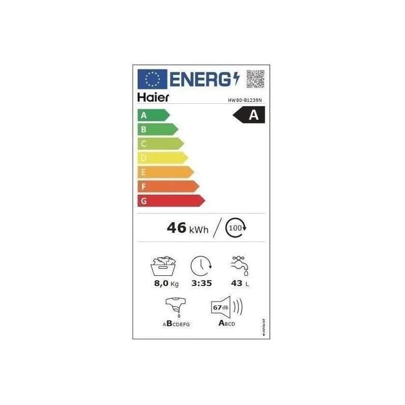 HAIER Lave-linge hublot HW80-B1239N-FR - 8 kg - Direct motion - 1200 trs/min - Vapeur - Classe A - Traitement anti-bactérien