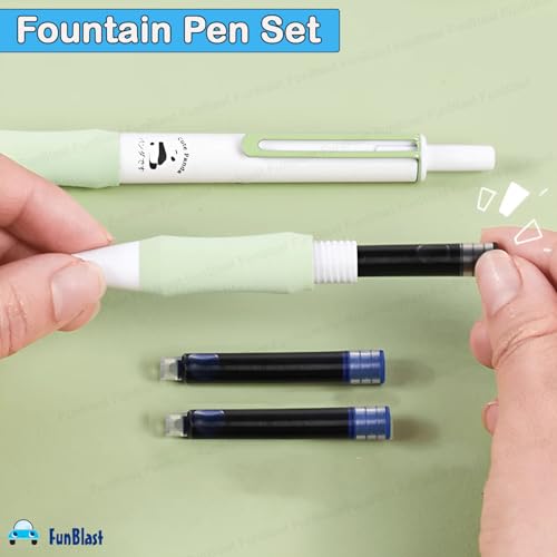 Image of FunBlast Fountain Pen for Students, Iridium Tip Nib Refillable Click 2 Pcs Fountain Pen with 6 Refills, Kawaii Stationary Gift for Kids, Pen for Office, School Stationery Items for Kids (Nebula)