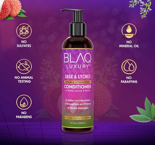 Blaq Luxury Sage and Lychee Repair & Strength Conditioner - Nourishing Formula for Strong, Healthy Hair - Infused with Biotin & Nettle Leaves - Promotes Hair Repair, Growth, and Manageability – 12oz - Image 5