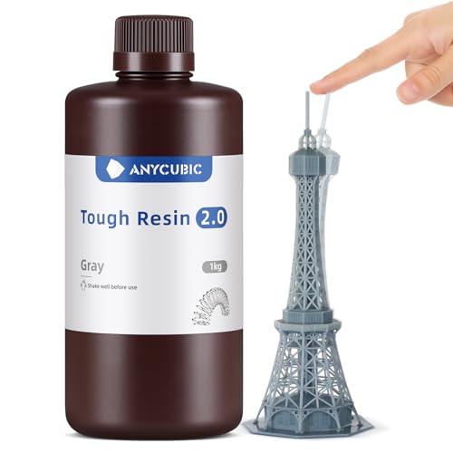ANYCUBIC Tough 3D Printer Resin 2.0 Tough Resin with High Hardness and High Precision 365-405nm Fast Curing 3D Resin for 4/8/12/16K LCD/DLP/SLA Resin 3D Printing (Grey 1kg)