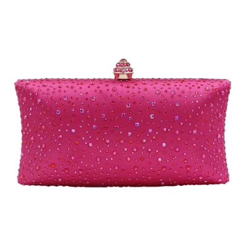Pochette perlée for femme rose en strass avec chaîne bandoulière métal