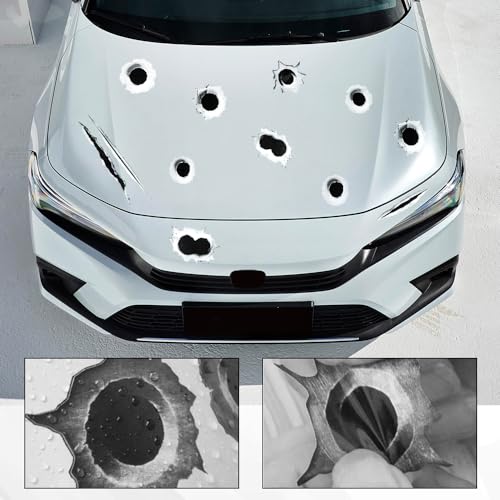 Image of 3D Bullet Hole Car Stickers, Bullet Hole Decals, Funny Prank Auto Body Scratch Tattoo Decal, Automotive Tattoo Decorations Accessories Waterproof Car Sticker for Bumper Window Helmet (Style A)