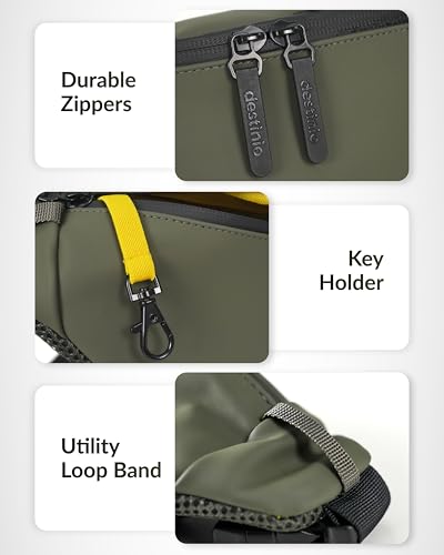 Image of Destinio Waist Bag for Man Woman - Anti Theft, Waterproof Zippers and Back Pocket - Large Travel Waist Pouch, Fanny Pack, Belt & Hip Bag for Hiking, Passport, Gym (Olive Green)
