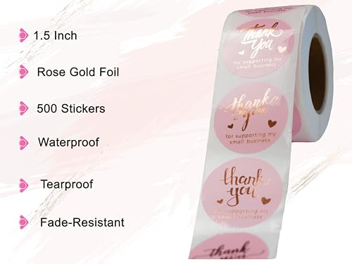 image for IBAKE 500 Pcs Thank You Stickers, 1.5 Inch Pink and Rose Gold Thank Yo