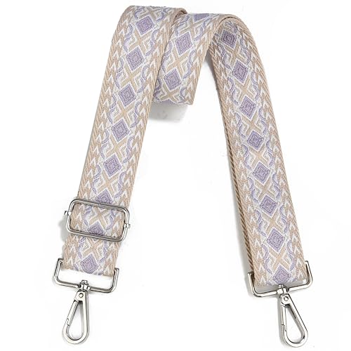 Image of Crossbody Straps for Purses Silver Hardware Purse Strap Wide Shoulder Strap Adjustable Replacement,Retro Jacquard Embroidery for Shoulder Bags, Canvas Tote Handbags