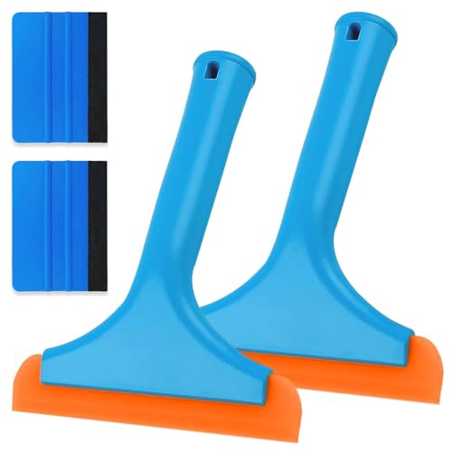 iTYOOS 2 Piezas Limpiacristales de Silicona para Ventana de Coche y 2 Piezas Rasqueta de Vinilo de Fieltro, Limpiacristales Pequeños para Ventanas de Coche, Espejos, Vidrio, Cocinas, Baño