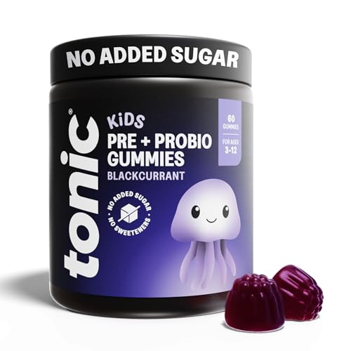 Tonic Health Kids Prebio & Probio Gummies No Added Sugar Digestive System Gut Health Immune System Ages 3-12 Vegan Blackcurrant Month Supply (60 Count)