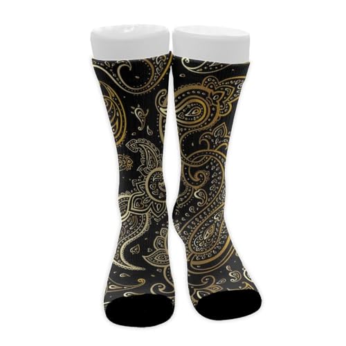 100% BLUE COLLAR Fashion Soft Socks Dress Decor Socks Sports Running Socks For Women Men Paisley Gold Black Socks