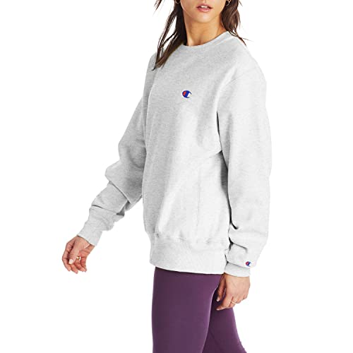 Champion Reverse Weave Boyfriend Pullover Women, Crewneck Sweatshirt, Gfs Silver Grey C Logo, Small #TOP2