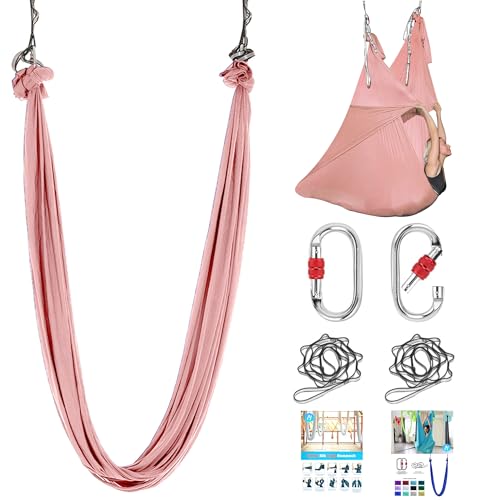 ZYOSJK 5.5 Yards Aerial Silk Swing Outdoor Hammock Aerial Yoga Swing For Adults Aerial Yoga Hammocks for outside Aerial Silks For Gymnastics (Pink)