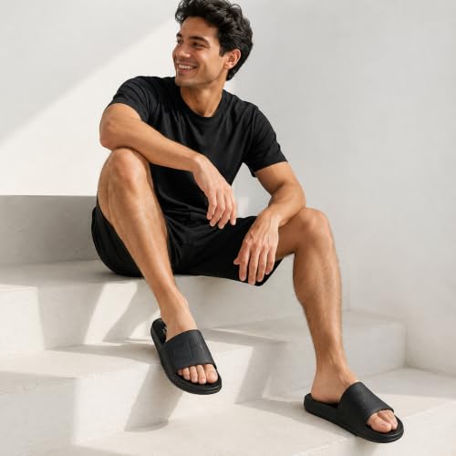 Image of CHUPPS Pure Black Drift Orthopedic Slippers | Soft Footpharma Footbed | Breathable Ventilation Holes | Lightweight Flip Flops | Anti-Skid Chappals for Everyday For Mens