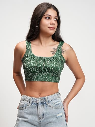 Image of Tokyo Talkies Women's Floral Print Bralette Crop Top | Scoop Neck | Sleeveless & Trendy | Perfect for Summer & Casual Outings | Tops for Woman | Women Tops | Women Crop Top