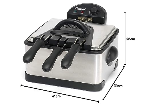 Miniatura 8 de Bestron Freidora Familiar, 3 Cestas, 4 Litros, Para 1,5 Kg 2x750 G, Ventana De Visualización, 2000 W, Acero Inoxidable
