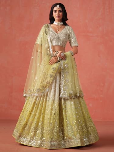Image of Zeel Clothing Women Georgette Semi stitched Sequins Zari Embroidered Lehenga Choli With Dupatta (7086-Latest, Free size)