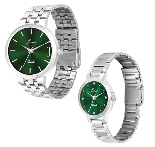 Image of jainx Steel Chain Gift Set Analog Wrist Watch for Couple (Blue /Green Color Dial)
