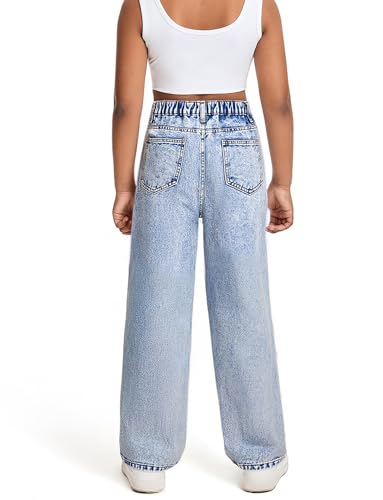 SEAUR Girls Wide Leg Jeans Classic Elastic Waist Denim Pants Cute Y2K Trendy Tween Streetwear 7-14T2