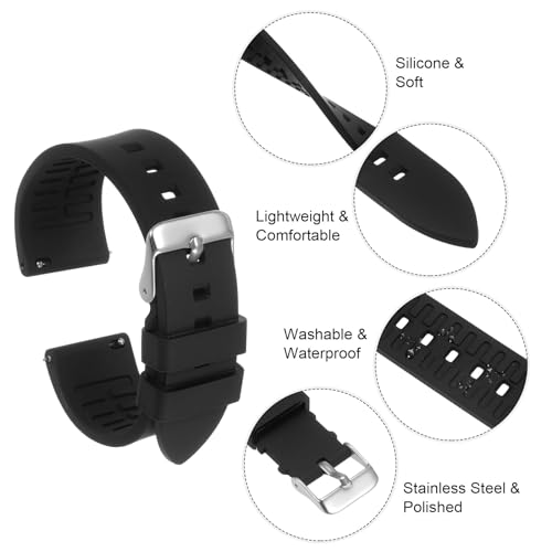 sourcing map Silicone Watch Band 21mm Width Quick Release Soft Rubber Waterproof Replacement Watch Strap with Silver Stainless Steel Buckle for Men Women, Black - Image 5