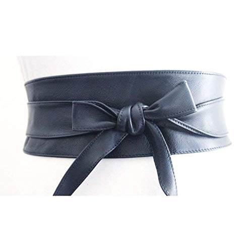 Woman's Navy Blue Genuine Leather Obi Sash Wrap Tie Plus Size Corset Waist Cincher Wide biker Leather Belt