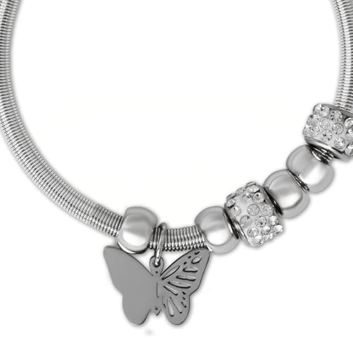 Image of I Jewels Fashion Stylish Silver Plated Adjustable Charm Bracelet with Stone Beads for Women