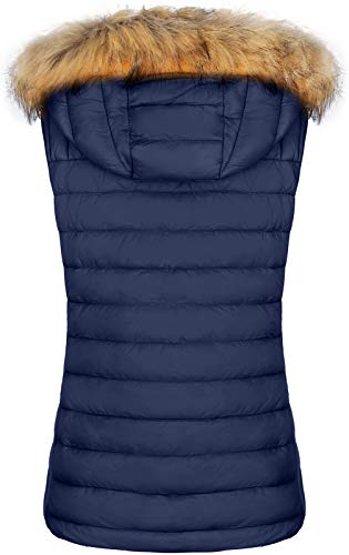 BodiLove Women's Zipper Cuffed Sleeve Neckline Padded Quilted Faux Fur Hooded Vest2