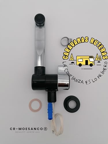 CR-MOESANCO Set Kaltwasserhahn mit Schalter 12 V + 1 Edelstahlklemme für Wohnwagen, Wohnmobil, Wohnwagen oder Boot, Chrom-Finish