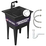 Strapazierfähiges Spülbecken mit schwarzem Einhand-Wasserhahn – Polypropylen-Waschspüle, schwarze Garagenspüle, für den Innen- und Außenbereich – komplettes Waschbecken-Set von Noah William Home (61 x