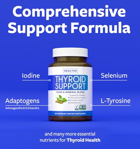thyroid support with iodine - 120 capsules non-gmo improve your energy - ashwagandha root zinc selenium vitamin b12 complex - thyroid health supplement for women and for men - 60 day supply