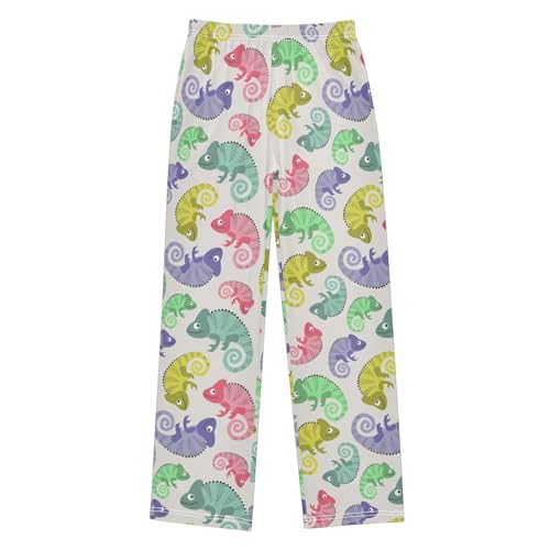 Chameleon Colorful Print Boys Long Pants Soft Trousers Elastic Waist Kids Lounge Bottoms with Pockets S-XL