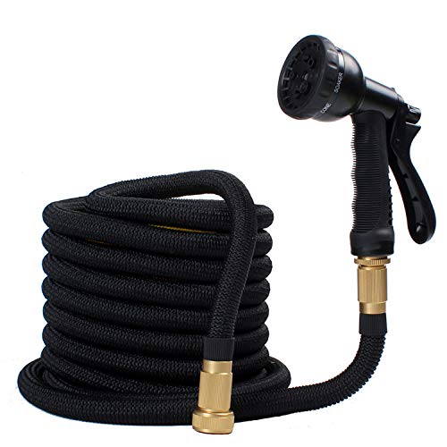 LERDBT Watering Sets Garden Hose And Spray Nozzle Set 25,50,75,100,(FT) Ideal For Watering Garden Lawn, Washing Cars And Pets black For Garden (Size : 50FT)