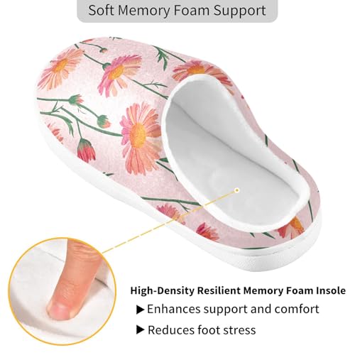 JUNZAN Cute Calendula Pink Mens Home Cotton Slipper Non Skid Memory Foam Guest Slippers for Indoor Birthday Presents 6-72