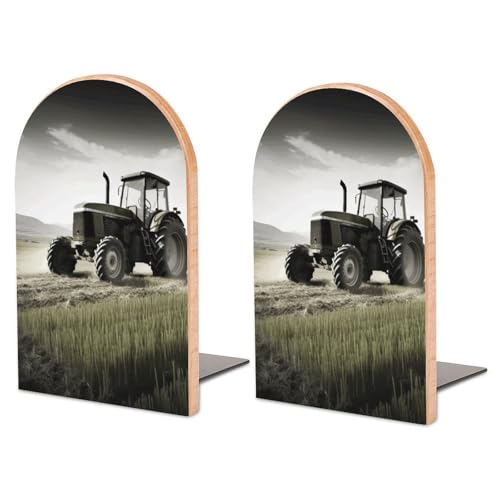 Serre-livres en bois de hêtre pour étagères, tracteur, agriculture, impression tranquille, design moderne avec base en fer, idéal pour le bureau, la maison et la bibliothèque