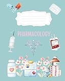 Pharmacology Notebook | 8x10 Soft Matte Cover | 100 Lined Pages | Pastel Gray, Teal & Blue Watercolor Medical Art | Syringes, Medications & Pill Bottles | Nursing, NP, PA, Medical & Dental Students