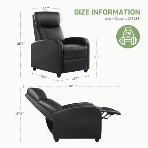 image for Zibbizo Recliner Chair with Massage and Lumbar Support, Small PU Leath