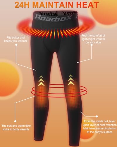 Roadbox Youth Boys' Thermal Compression Pants, Fleece Lind Base Layer Sports Leggings, Athletic Tights for Cold Weather3