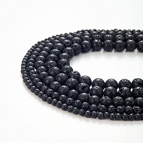 Image of 100Pcs Natural Stone Beads 8mm Lava Beads Round Gemstone Loose Beads with Elastic Bracelet String for Bracelets Necklace Jewelry Making