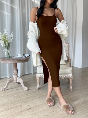 Image of Aahwan Black Solid Bodycon Midi Side Split Thigh Dress for Women's & Girl's