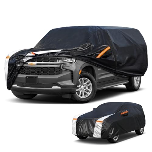 Image of Large SUV Car Cover for Chevy Suburban(No Fit Tahoe) 100% Waterproof All Weather, Heavy Duty Outdoor Full Exterior Covers Rain Sun Wind UV Protection.