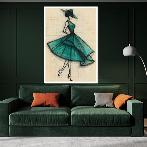 Illustration de robe vintage turquoise grand format déco murale - 3