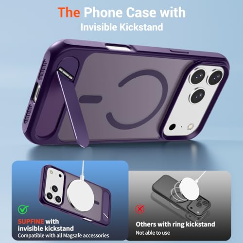Image of SUPFINE Magnetic for iPhone 17 Pro Max Case Translucent Matte Phone Cover | (Built-in Invisible Kickstand)(Compatible with MagSafe)(Military Grade Drop Protection) Deep Purple