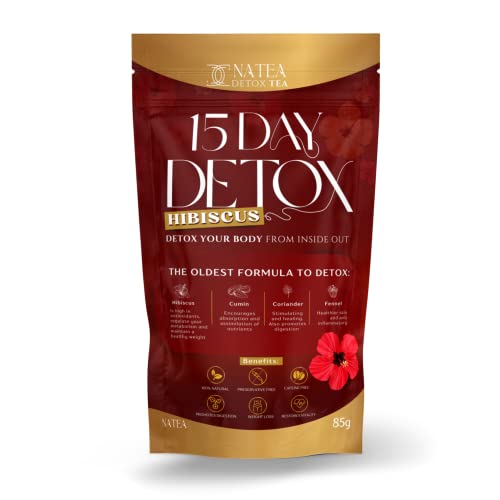 Hibiscus Detox Tea 15 Day Cleanse - Organic, Digestive System & Colon Cleanse, Anti-Aging, Natural Laxative Hibiscus, Supports Metabolism, Reduces Bloating, Improves Skin & Hair, Decaf - 1 Pack