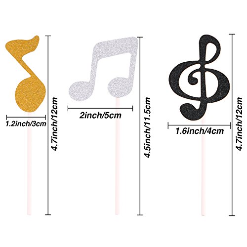 72 Pieces Glitter Music Notes Cupcake Toppers Cake Toppers Picks For Food Fruit And Birthday Party Decoration (Gold, Black, Silver) #TOP3