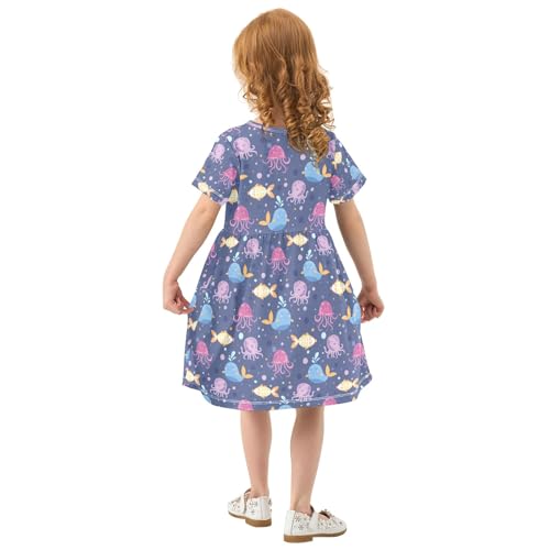 senya Summer Girl Dresses Jellyfish Whale Octopus Toddler Short Sleeve A-line Dress Casual Sundress3