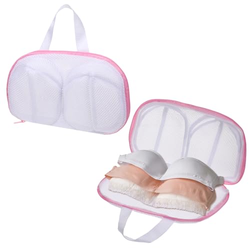 Bra Washing Bags for Laundry, 2 Pcs Bra Laundry Bags for Washing Machine Mesh Lingerie Wash Bag with Zipper for Washing Delicates Underwear Brassiere (Pink, A...