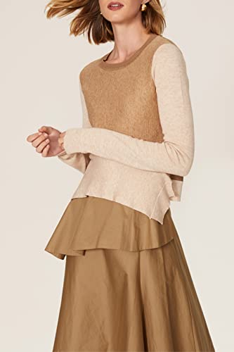 TOME Collective Beige Women's Petite Fitted Colorblock Peplum Crew Neck Sweater3