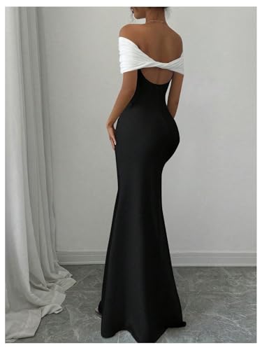 SOLY HUX Women's Off The Shoulder Color Block Bodycon Fishtail Long Maxi Dress Party Cocktail Outfits2