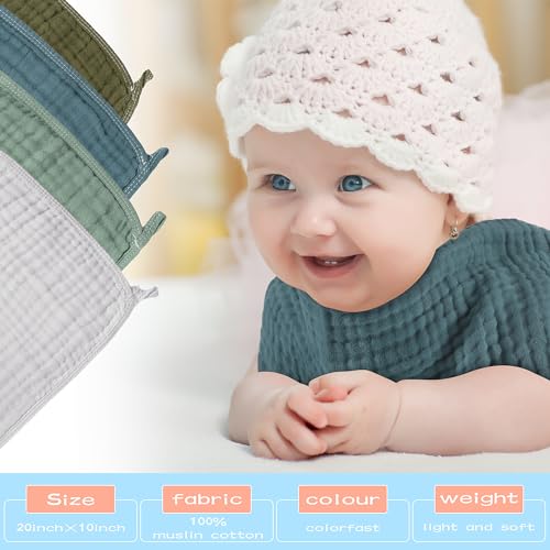 Buryeah 20 Pcs Large 20 x 10 Inch Burp Cloths Multi Colors Washcloths Baby Burping Cloth Diapers 6 Absorbent Layers Face Towels(Dark Colors)2