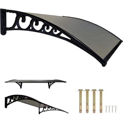 MAKA Pensilina da Esterno in Policarbonato, Tettoia per Esterno in PVC Impermeabile, Tettuccio Parapioggia con Struttura in Polipropilene, Profili in Alluminio Modulabile (240x80 centimetri)