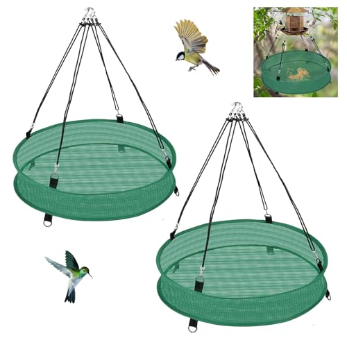 2Pcs Bird Seed Catcher Tray for Hanging Bird Feeder Platform, 4' Deep Birdseed Hoop for Hummingbird Feeders Bee Feeder Outdoor Garden Accessories (Green, 20inch)