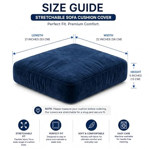 Image of Namdev Art's Velvet Sofa Cushion for Sofa with Zip Cover (21X22X5 Inch) Multipurpose Cushion with Covers Seat Cushion Covers Density:- 32 Foam Cushion for Chair