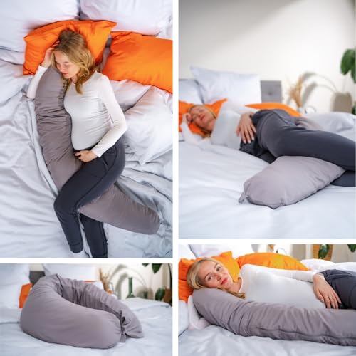 sleepling Stillkissen 40 x 190 cm, Schwangerschaftskissen lang, Lagerungskissen, 100% Mikrofaser, 60 Grad waschbar, Ökotex, grau